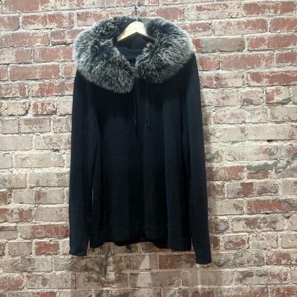 RARE Naadam Black Cashmere Faux Fur Hooded‎ Sweater Size XL - Picture 2 of 8